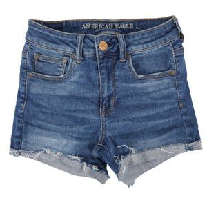 American Eagle Hi Rise Shortie Medium Wash Shorts